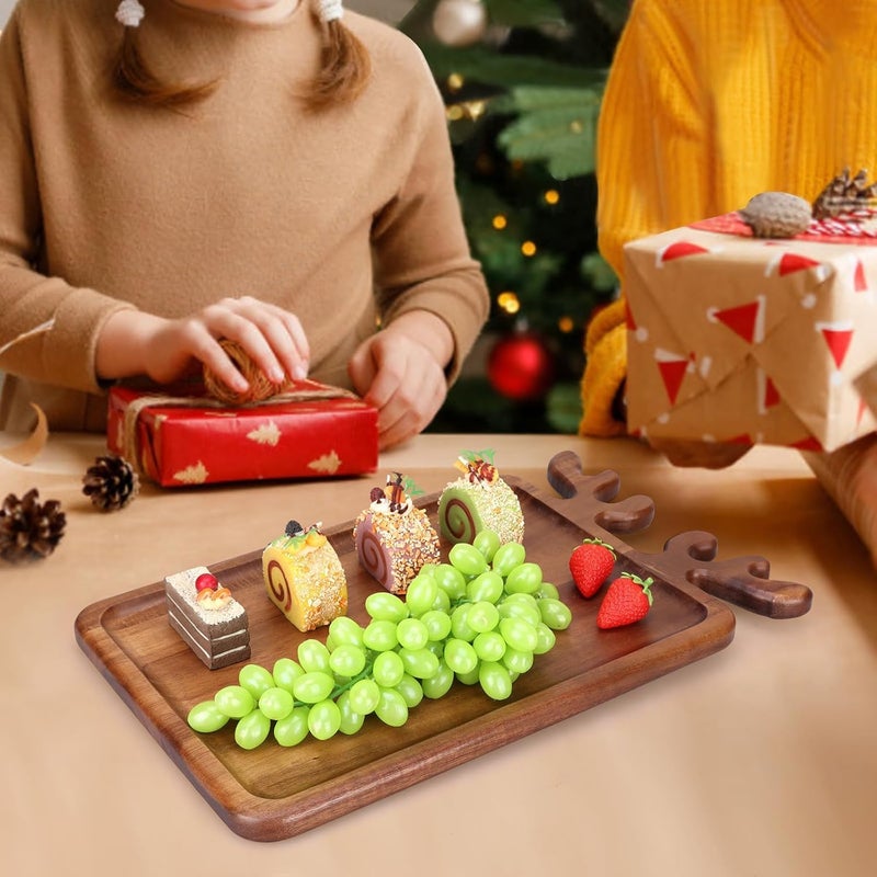 Renawe Large Acacia Wood Platter for Christmas Charcuterie Board Decorative Fruit Veggie Trays Wooden Cheese Board Xmas Kitchen Decor Gift Holiday Cookie Platters Food Serving Dish Plate Christmas Tray - Image 2